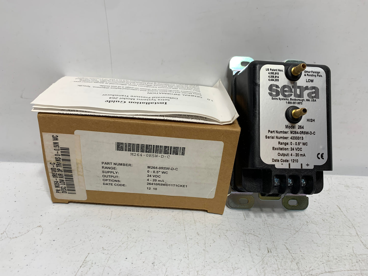 Setra M264-0R5W-D-C Low Differential Pressure Transducer 24VDC 4-20mA