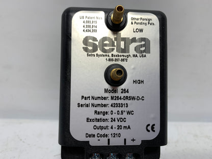 Setra M264-0R5W-D-C Low Differential Pressure Transducer 24VDC 4-20mA