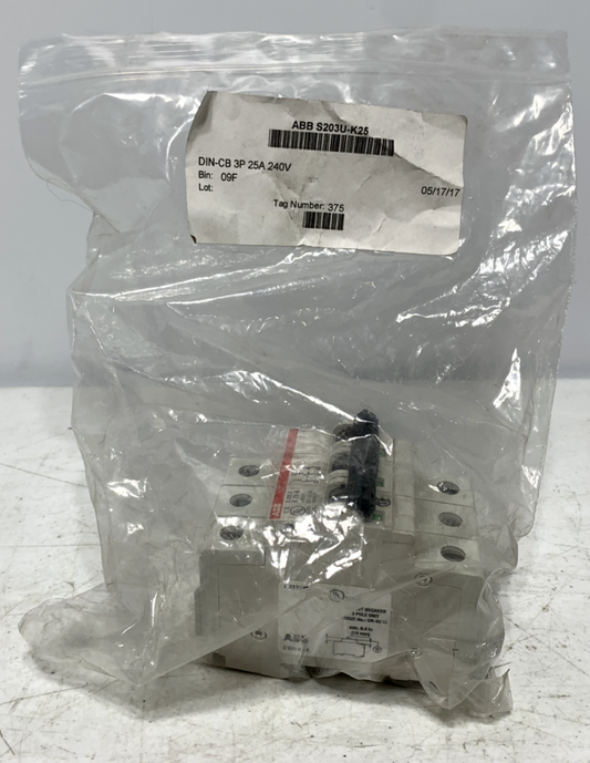 ABB S203U-K25 Circuit Breaker 3-Pole 240V 10kA IR 35mm DIN Rail Mount K25A