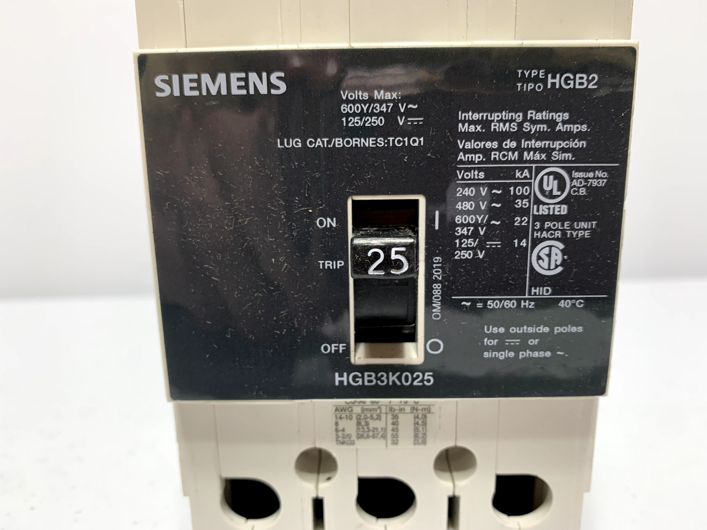 Siemens HGB3K025B Circuit Breaker 3P 480V 25A