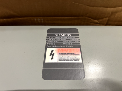 Siemens VMS366B ITE Vacu-Break Panel Main Switch 600 Amp 600V 3Ph Fusible