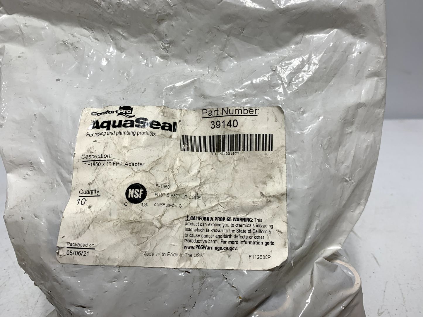 Aquaseal 39140 1" F1960 X 1" FPT Adapter LF BR (pk of 10)