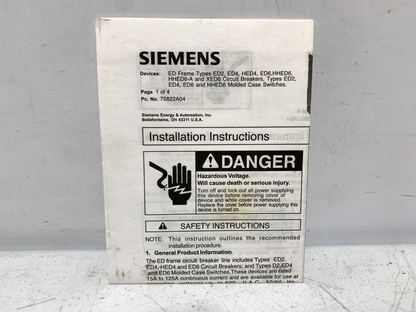 Siemens ED42B060 Molded Case Circuit Breaker 2 Pole 60A 480VAC 18kA@480V