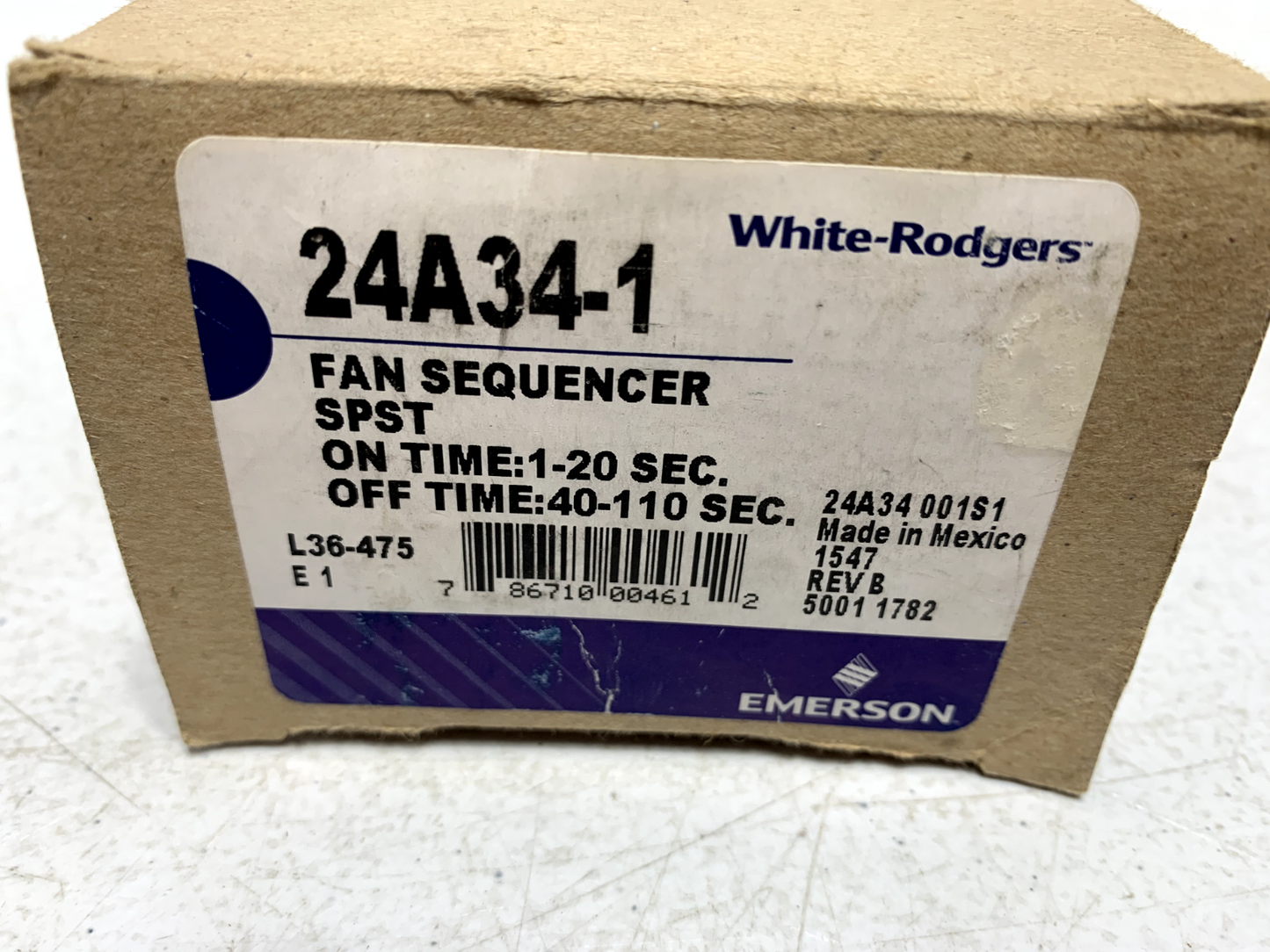 Emerson 24A34-1 Electric Heat Sequencer Switch, 1 Timing, 1 Switch