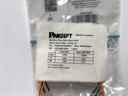 Panduit F62ERLNLNSNM001 2-Fiber OM1 Multimode Patch Cord 1M Long - Chase Surplus