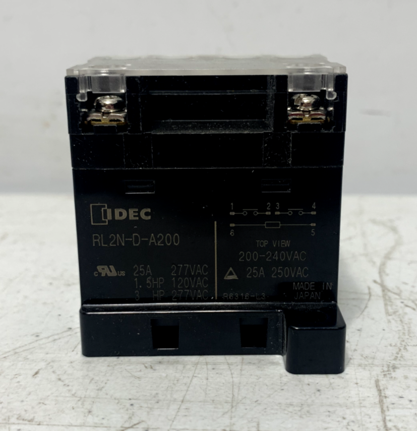 IDEC RL2N-D-A200 RL Series Power Relay 2 Pole Screw DIN Rail 240VAC 25A