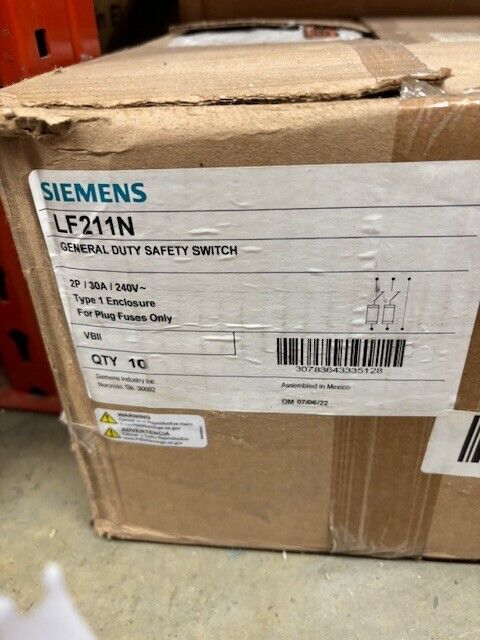 Siemens LF211N Type 1 Enclosed General Duty Plug Fusible Safety Switch 30 Amp