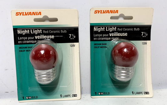 Sylvania 7.5S/CR/BL Night Light Bulb Red Ceramic 7.5W 120V S11 Bulb (lot of 2) - Chase Surplus