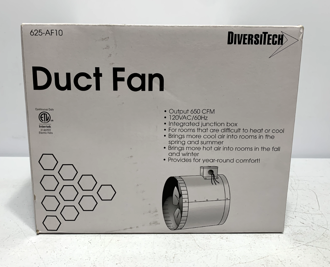 Diversitech 625-AF10 Duct Fan HVAC Exhaust Ventilation 10" diameter 650 CFM 60W