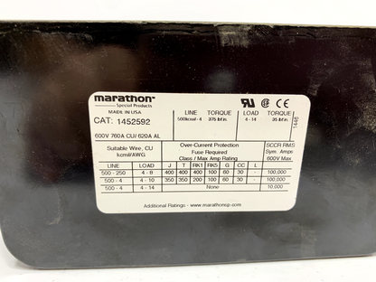 Marathon 1452592 Power Distribution Block 2-Pole 145 Series Panel Mount 600V