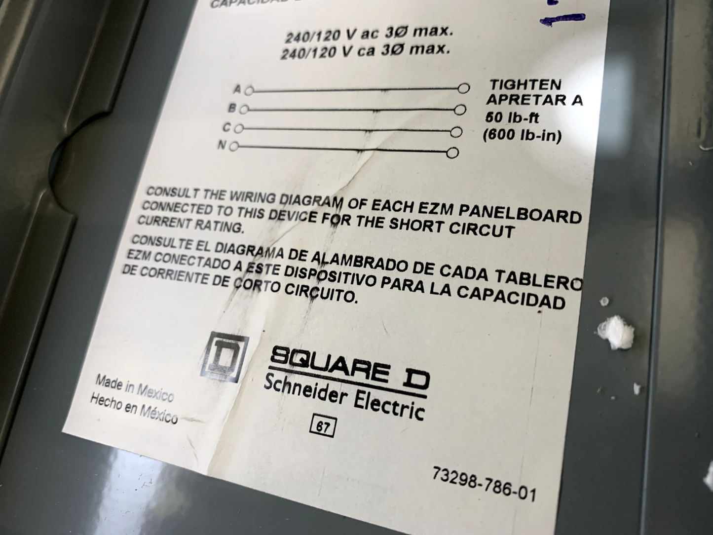 Square D EZM3EXT6 EZM 3 Phase Meter-Pak Bus Extension 1200A 240V