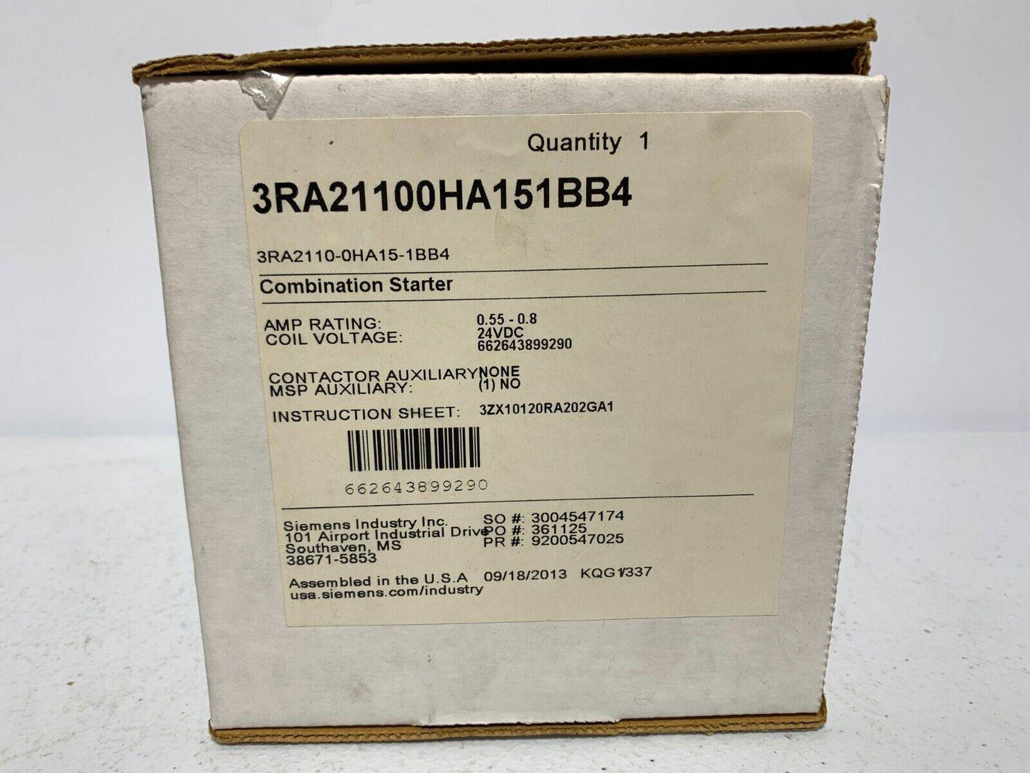 Siemens 3RA21100HA151BB4 Combination Starter 24VDC 0.8 Amp - Chase Surplus