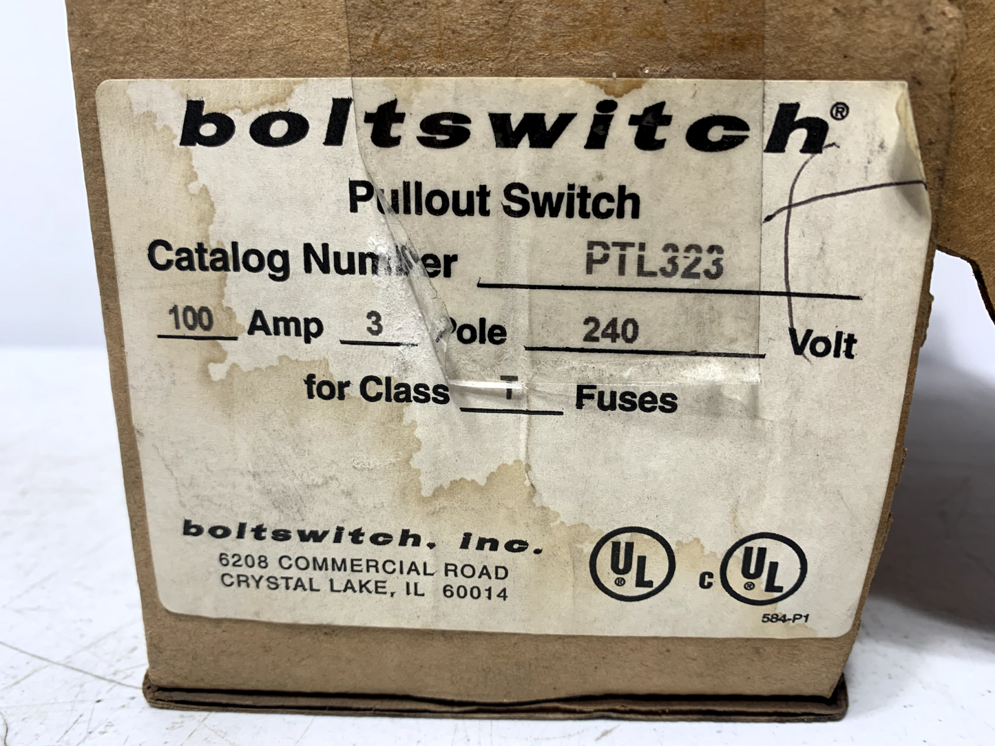 Boltswitch PTL323 Pullout Switch 3-Poles 100 Amps 240V Class T Fuses