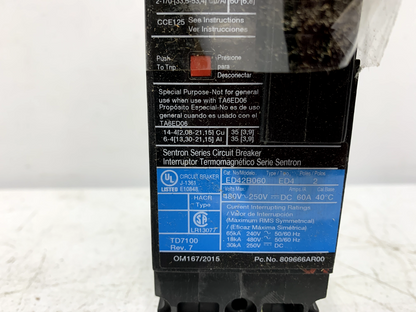 Siemens ED42B060 Molded Case Circuit Breaker 2 Pole 60A 480VAC 18kA@480V