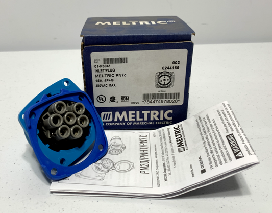 Meltric 01-P8041 Pin and Sleeve Inlet Plug 480VAC 15A 4 Poles Blue