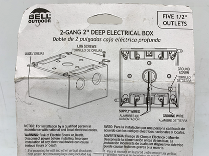 Bell Outdoor 5337-5 2-Gang 5-Hole 1/2" Hub Size 2" Deep Grey Electrical Box