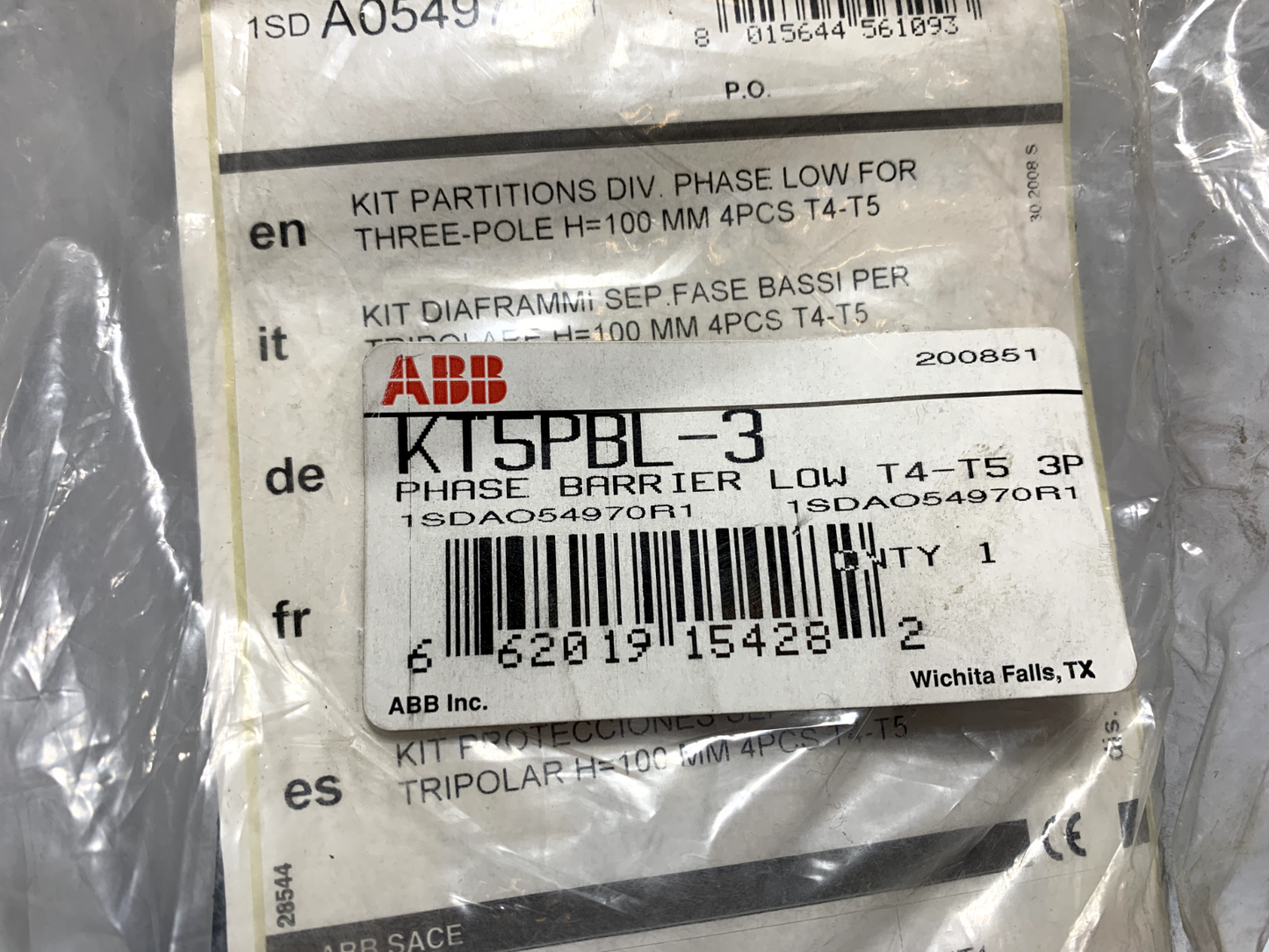 ABB KT5PBL-3 Phase Barrier Kit 1SDAO54970R1