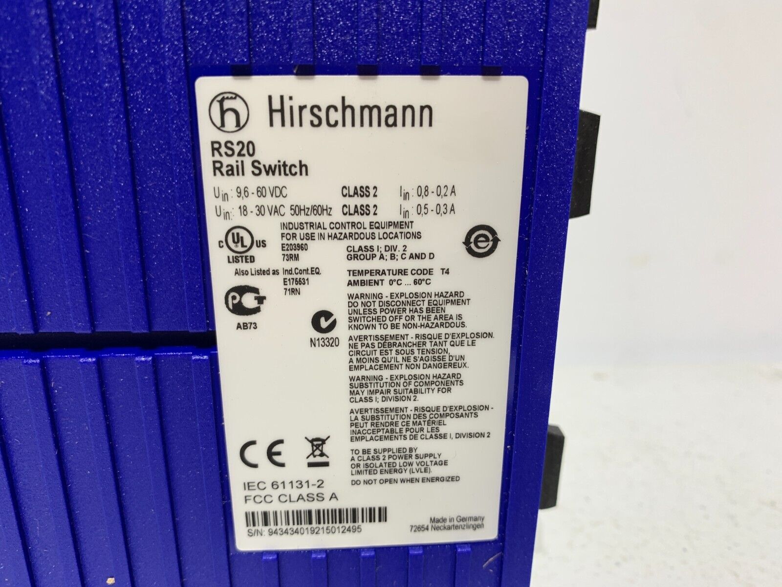 Hirschmann RS20-0800S2S2SDAE Rail Switch - Chase Surplus