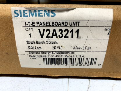 Siemens V2A3211 Twin Panel Board Switch 3 Pole 30 Amps 240V 200kA Fusible 12"