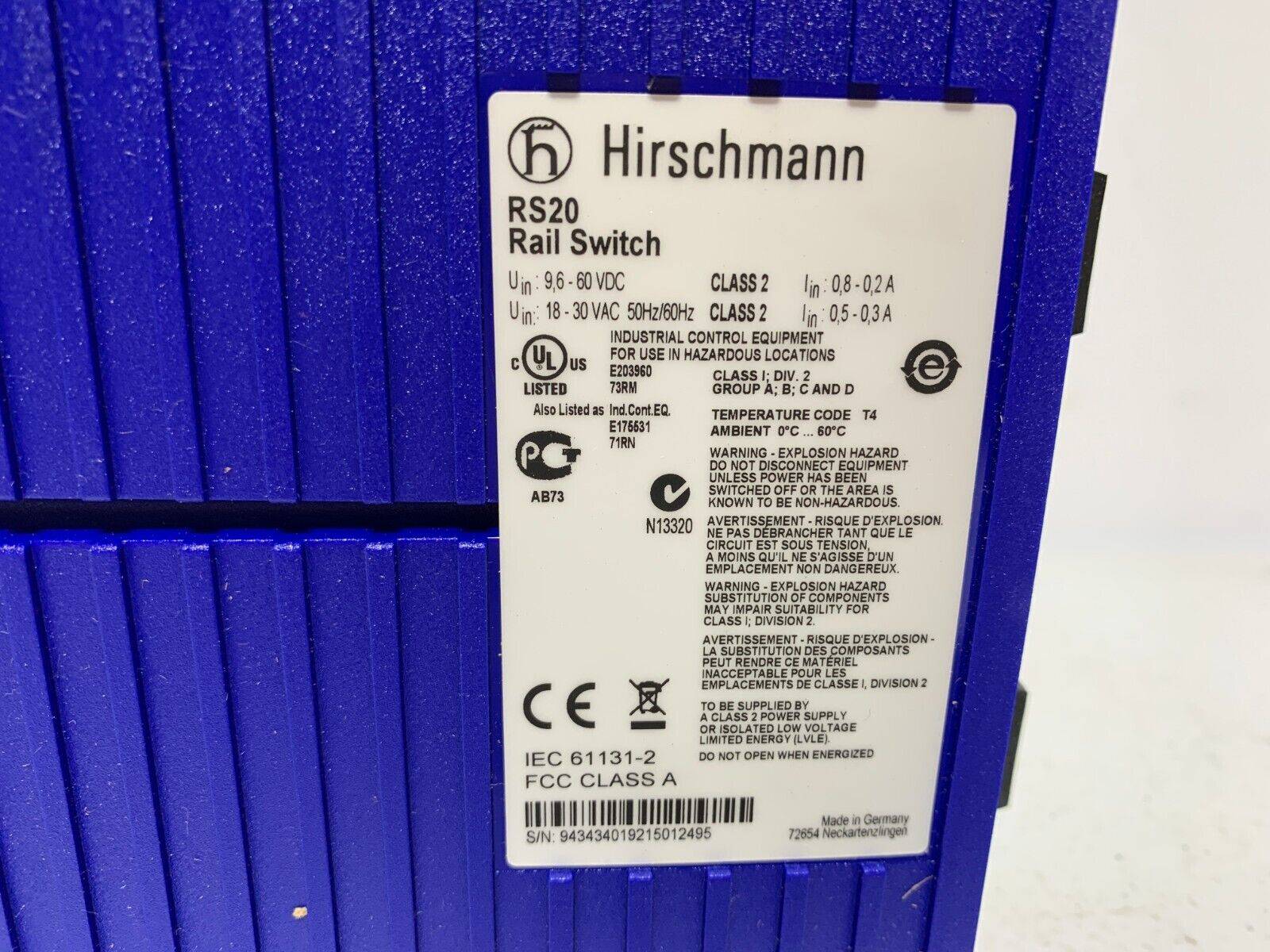 Hirschmann RS20-0800S2S2SDAE Rail Switch - Chase Surplus