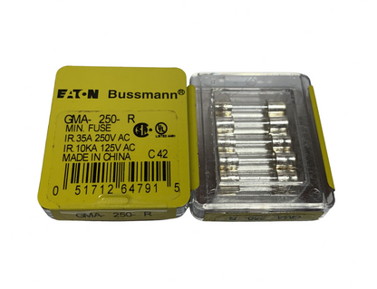 Bussman GMA-250-R Cartridge Fuses 250MA 250VAC 5X20MM (PK OF 5) - Chase Surplus