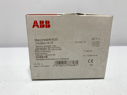 ABB TA25DU-1.8-20 Thermal Overload Relay 1.8 Amp Trip Class 20 1SAZ211401R1025