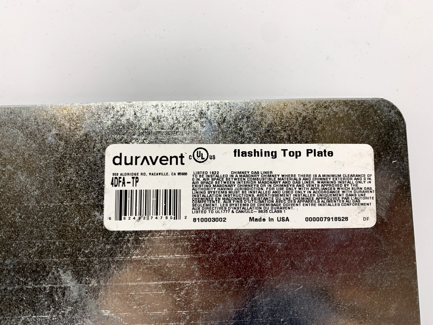 Duravent 4DFA-TP Top Plate 5" - Chase Surplus