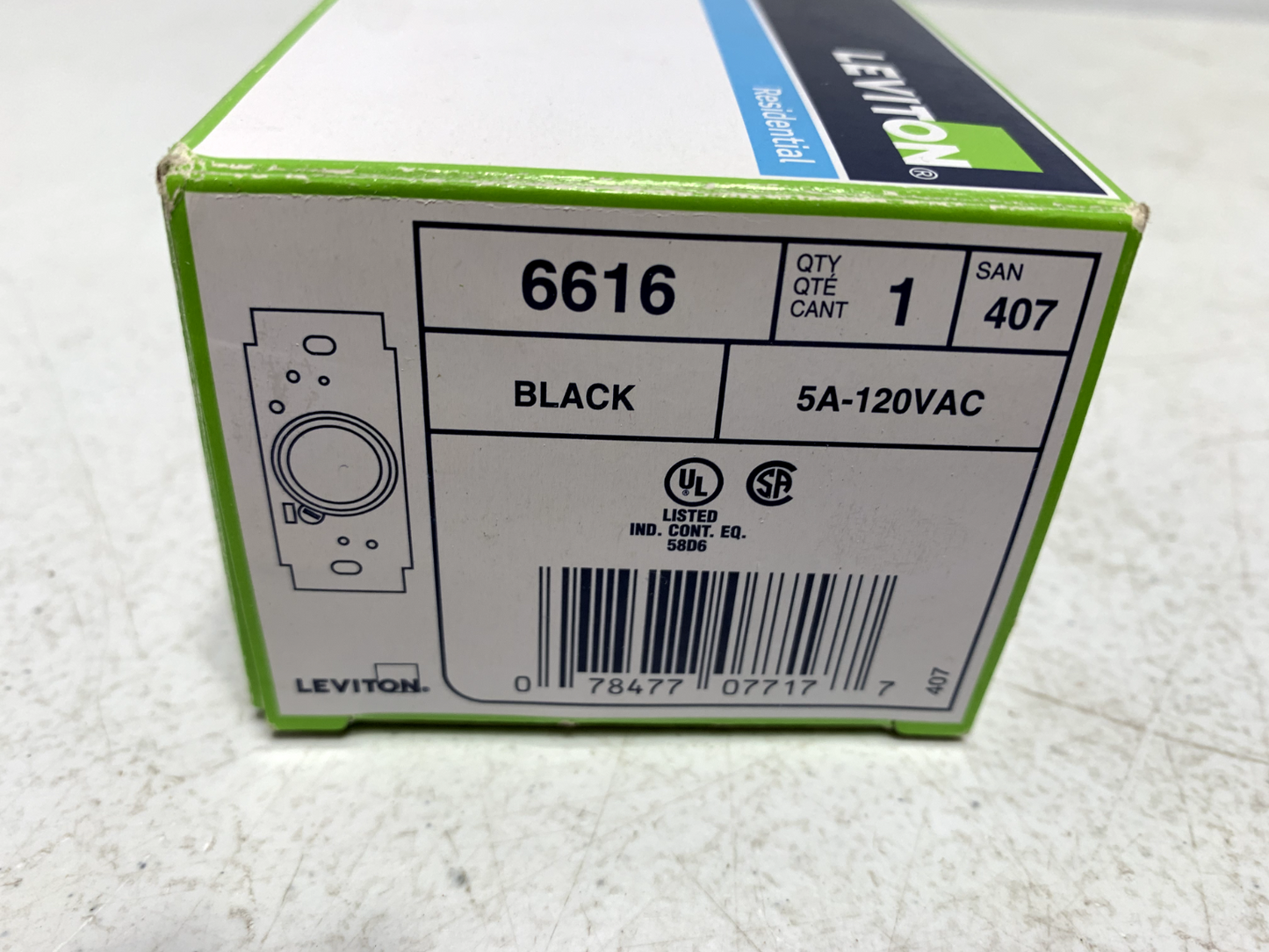 Leviton 6616 Fan Speed Control 5 Amp 120VAC Single Pole Black