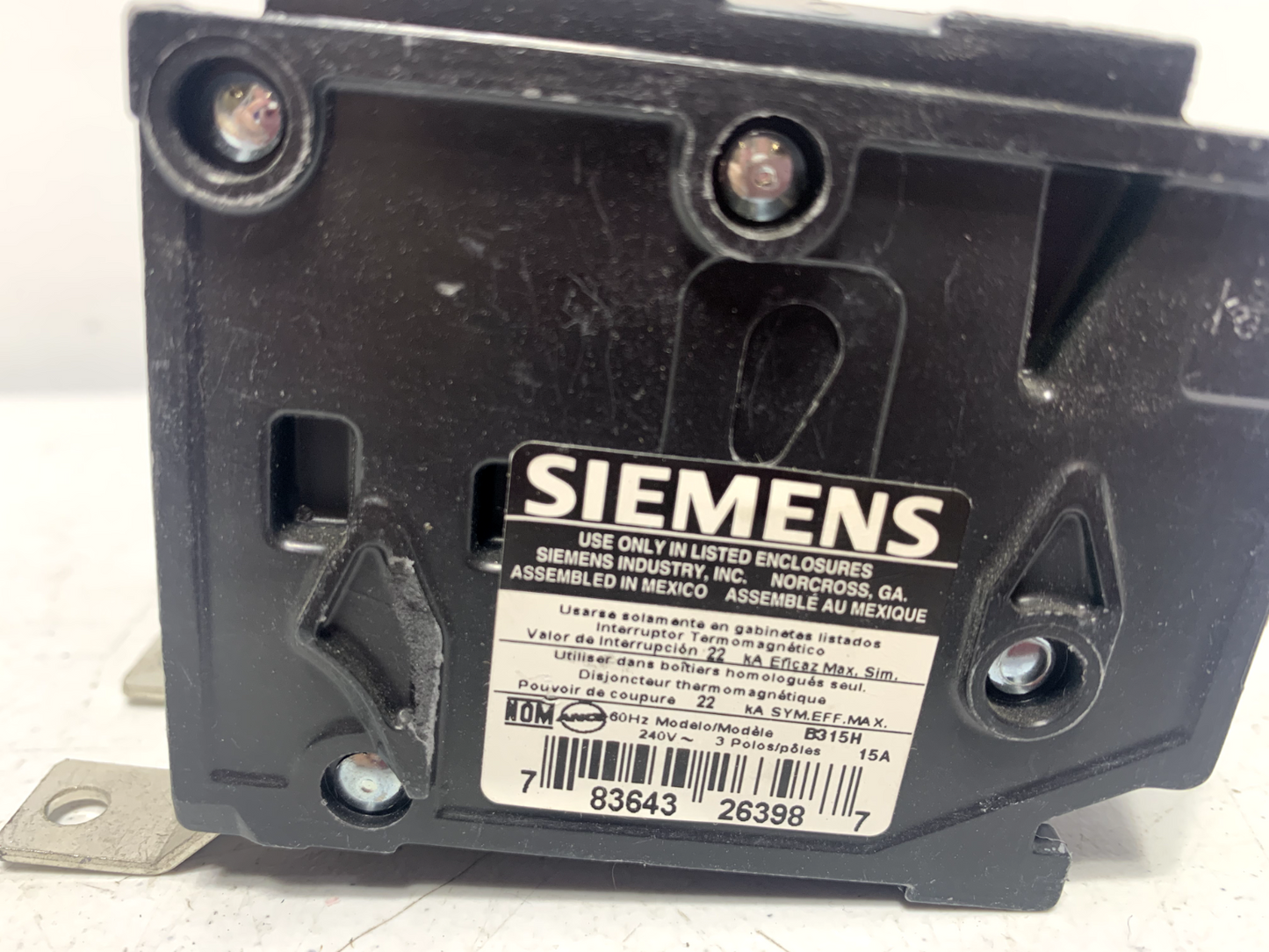 Siemens B315H Bolt-On Circuit Breaker 15V 240V 3 Pole