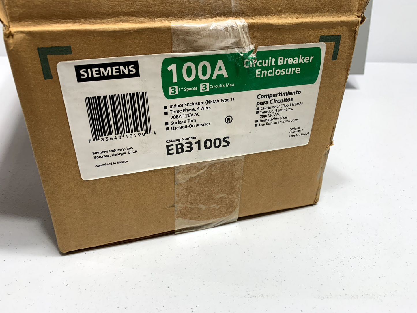 Siemens EB3100S Circuit Breaker Enclosure Type 1 100A 3 Phase 3 Pole 240V