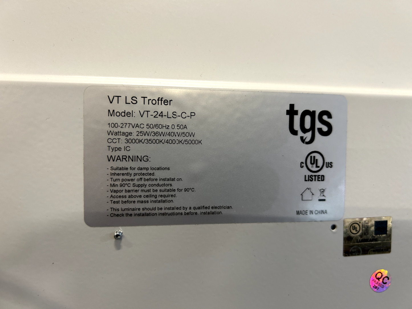 TGS Dimmable LED Eco Panel Troffer Light 277 Vac AD-50W-01 5000K