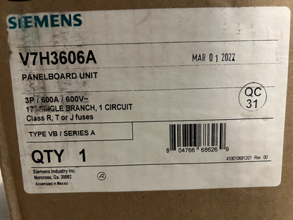 Siemens V7H3606A Fusible Disconnect Safety Switch 17" x 15" 3 Poles 600V 600 Amp