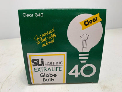 SLI Lighting G40 Globe Bulb Extra Life Clear 40W 130V 61010 (lot of 6) - Chase Surplus