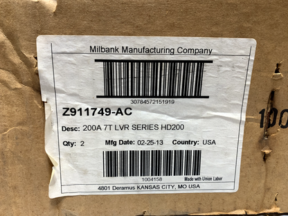 Milbank HD200 3 Phase Meter Socket 200A 7T LVR Series Z911749-AC