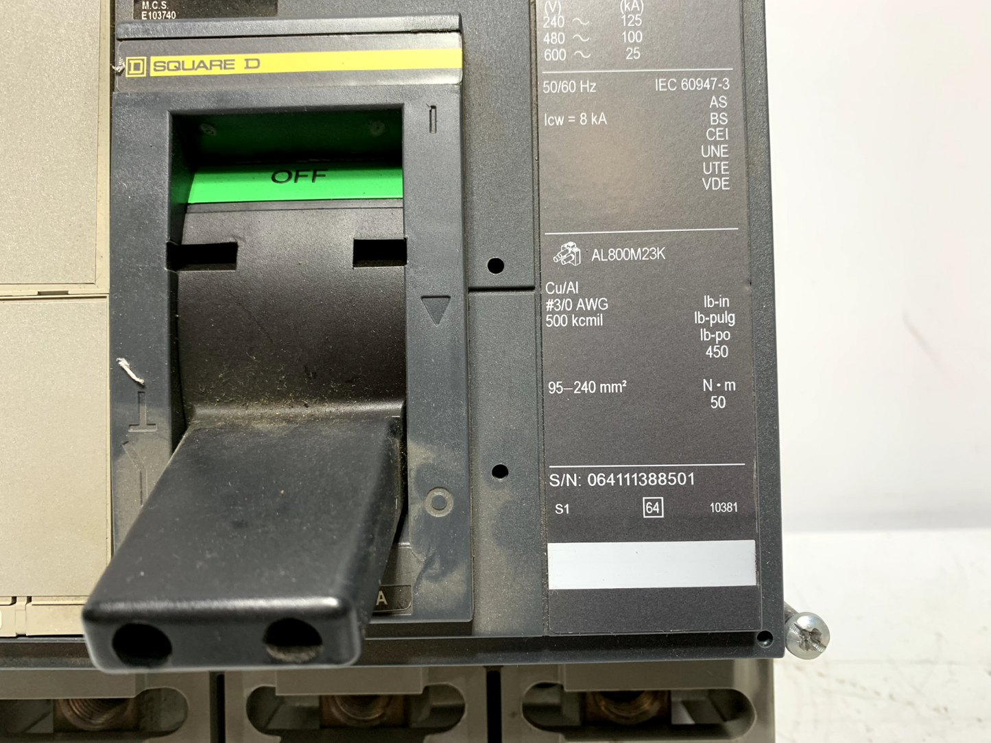 Square D PL600 PowerPact Circuit Breaker 600 Amp 3 Pole 480V PLP34000S60