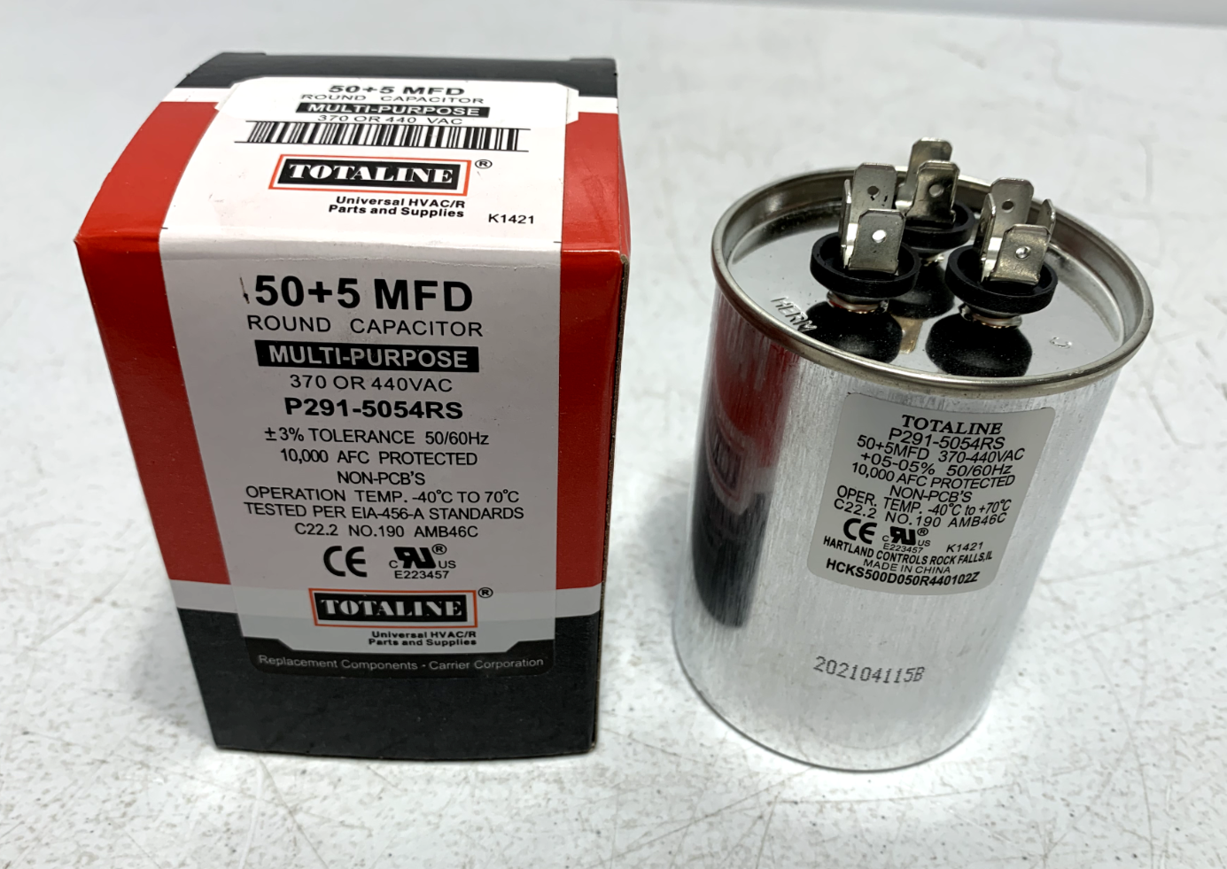 Carrier P291-5054RS Motor Run Capacitor 50+5 uF MFD 440/370V Round