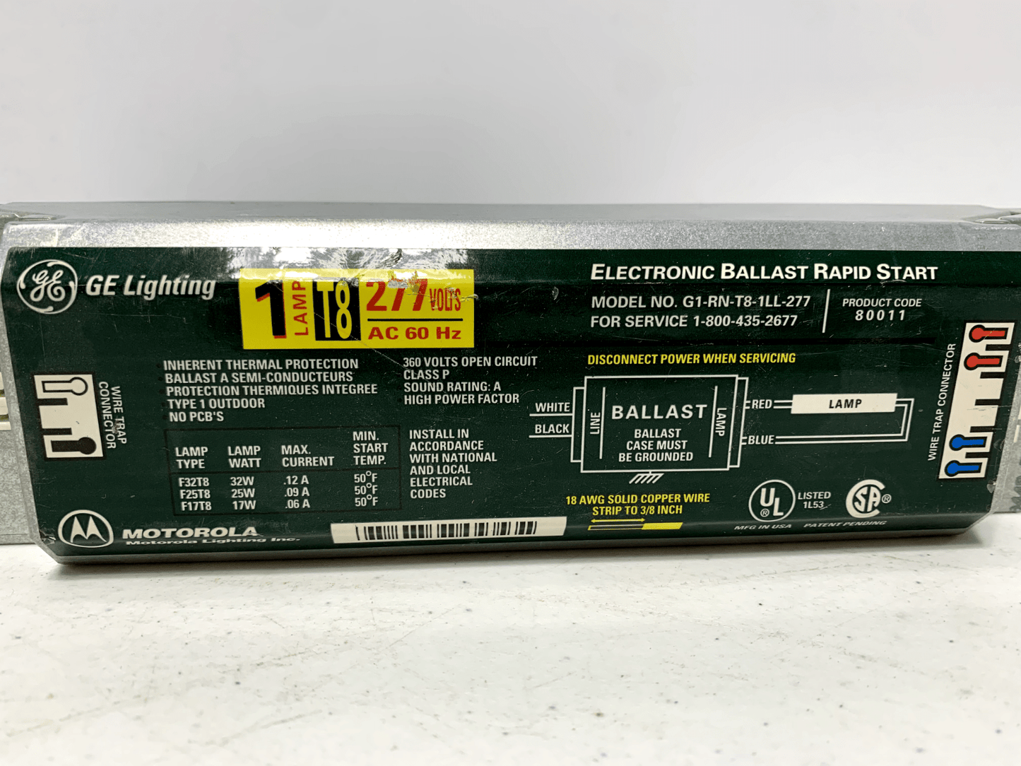 GE Lighting G1-RN-T8-1LL-277 Electronic Ballast Rapid Start Motorola (lot of 7) - Chase Surplus