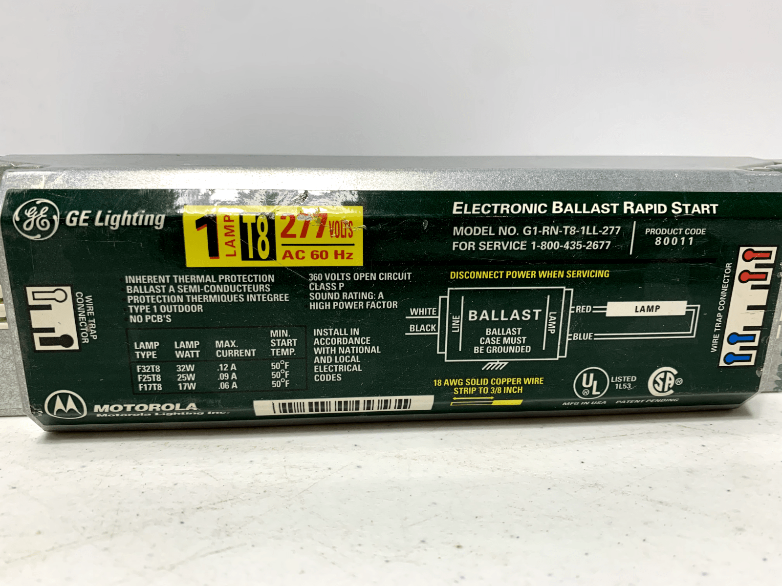 GE Lighting G1-RN-T8-1LL-277 Electronic Ballast Rapid Start Motorola (lot of 7) - Chase Surplus