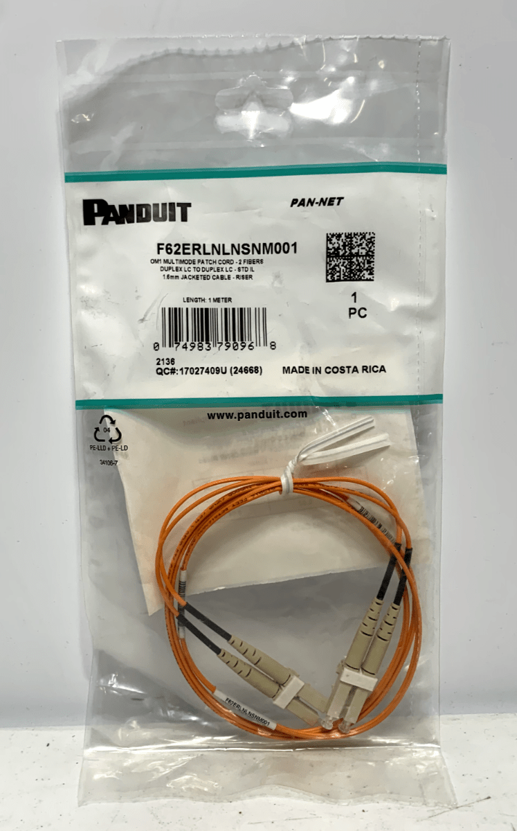 Panduit F62ERLNLNSNM001 2-Fiber OM1 Multimode Patch Cord 1M Long - Chase Surplus