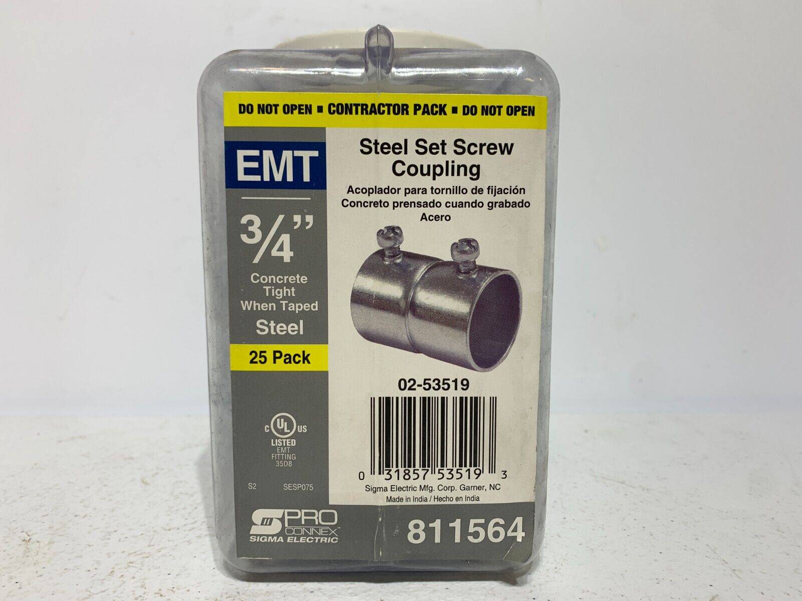 Sigma Electric 02-53519 1/2"  Zinc Set Screw Coupling EMT (Pk of 23) - Chase Surplus