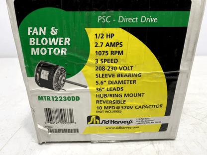 Sid Harveys MTR12230DD BLOWER MOTOR 1/2 HP 208-230V 1075 RPM 3 Speed - Chase Surplus