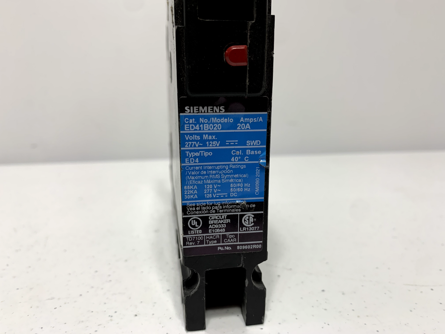 Siemens ED41B020 Sentron Circuit Breaker Type ED4 20A 277VAC