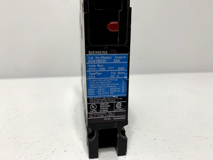 Siemens ED41B020 Sentron Circuit Breaker Type ED4 20A 277VAC