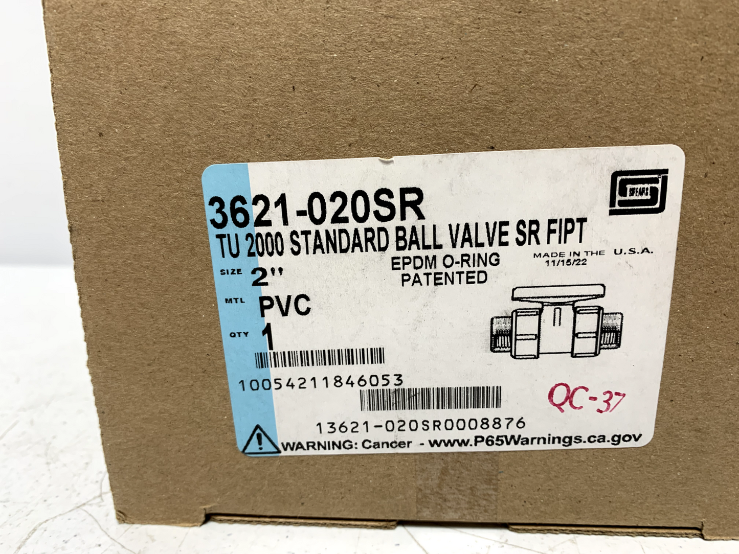 Spears 3621-020SR True Union 2000 Standard PVC Ball Valve 2" EPDM O-RING