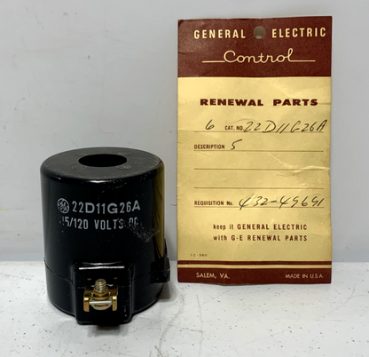 General Electric 22D11G26A Solenoid Coil 115/120 VDC