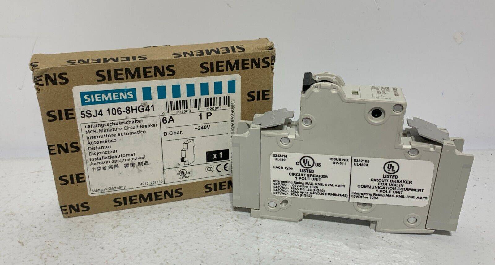 Siemens 5SJ4106-8HG41 Miniature Circuit Breaker 5A 1P 240V - Chase Surplus