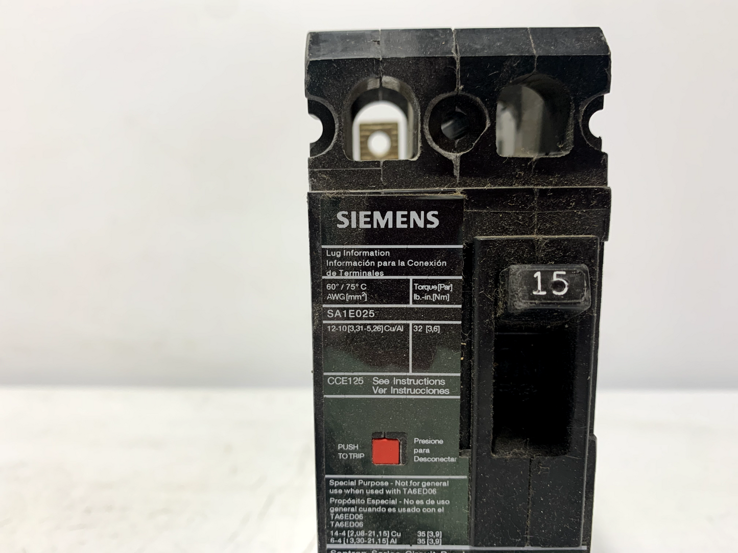 Siemens ED42B015 Circuit Breaker 15 Amp 2 Pole 480VAC Type ED4