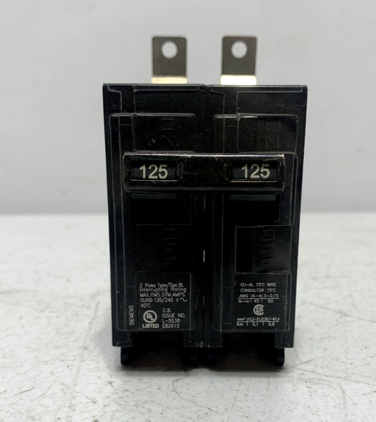 Siemens B2125 Bolt-On Circuit Breaker 2 Pole 125 Amp Type BL