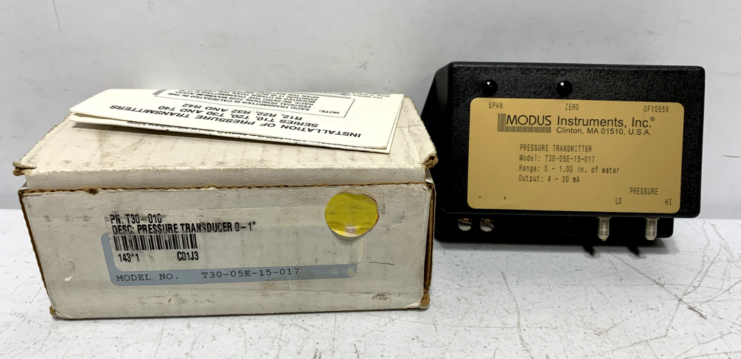 Modus Instruments T30-010 Air Differential Pressure Transmitter 0-1.00 WC 4-20mA