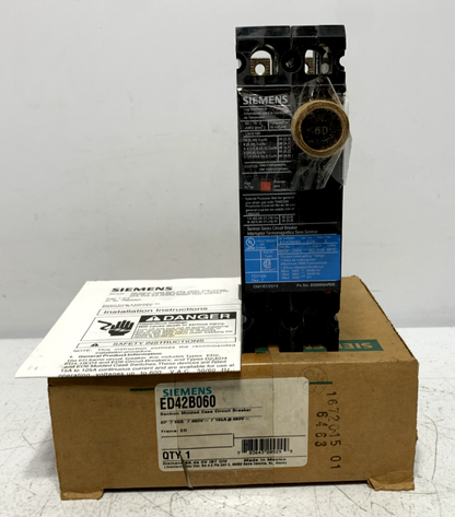 Siemens ED42B060 Molded Case Circuit Breaker 2 Pole 60A 480VAC 18kA@480V